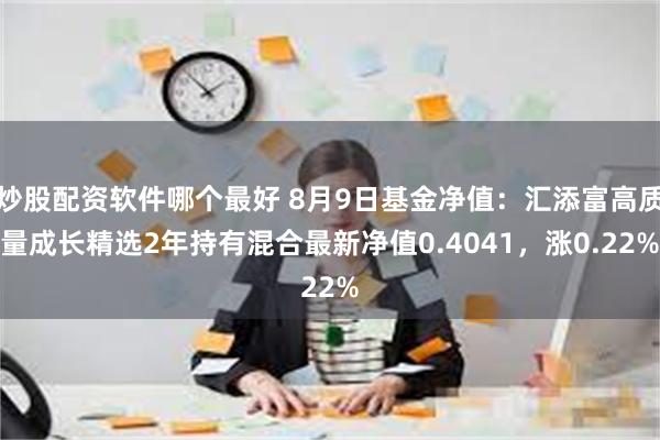 炒股配资软件哪个最好 8月9日基金净值：汇添富高质量成长